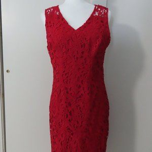 Tahari Red Lace Sheath Dress, Size 8